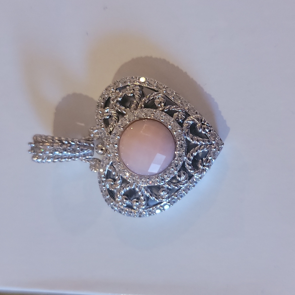 Judith Ripka Pink Agate and Diamonique Heart Enhancer Charm